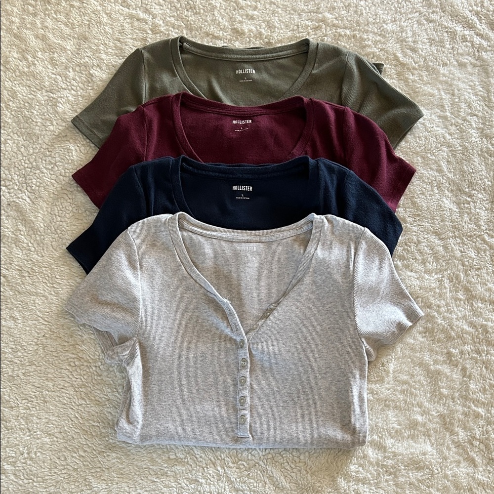 Set of 4 Hollister Button Henley Short Sleeve Tops Y2K Inspired
